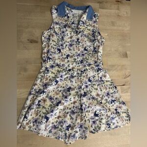 Vintage Express women’s Floral romper with denim Collar